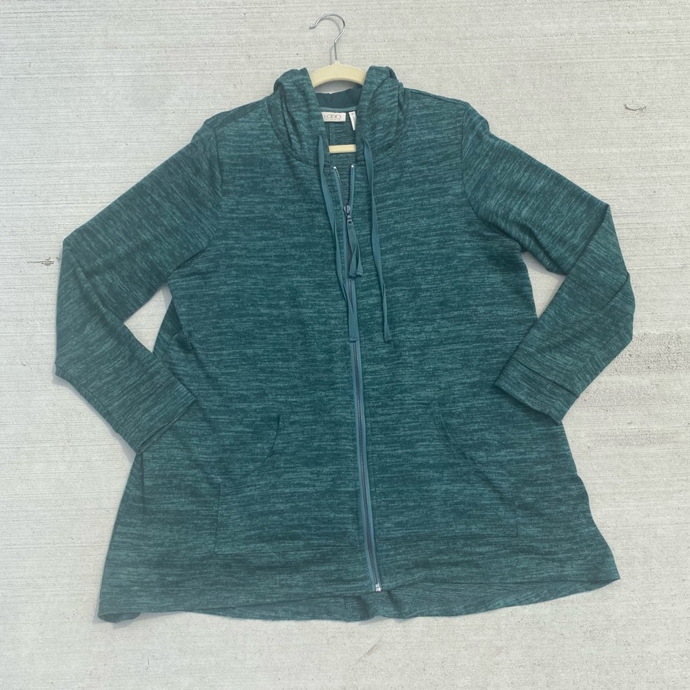 LOGO by Lori Goldstein Heather Green Long Sleeve Zip Up Jacket w/ Hood